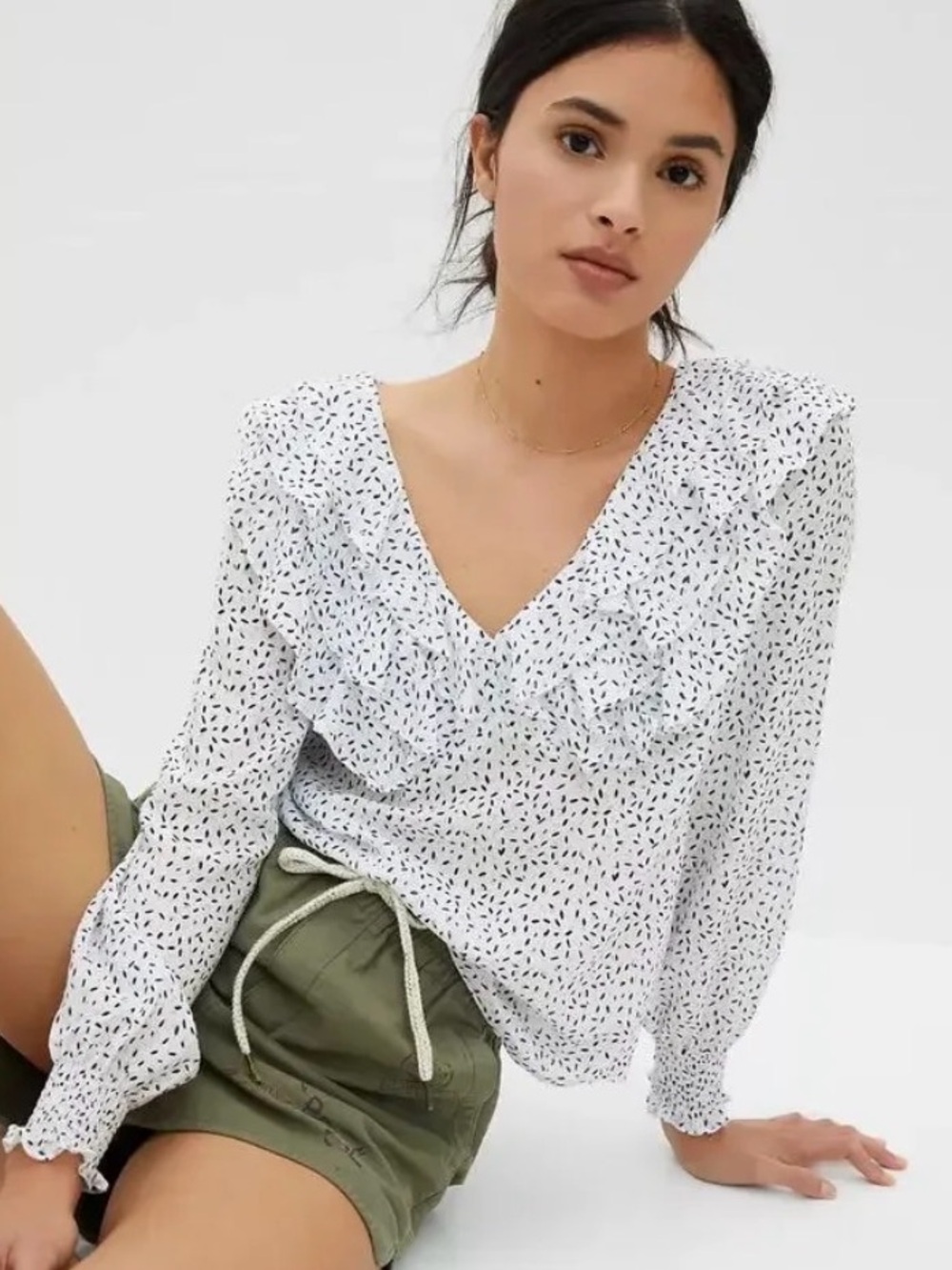 Hutch White Black Print Ruffle Blouse NWT Size XS Anthropologie